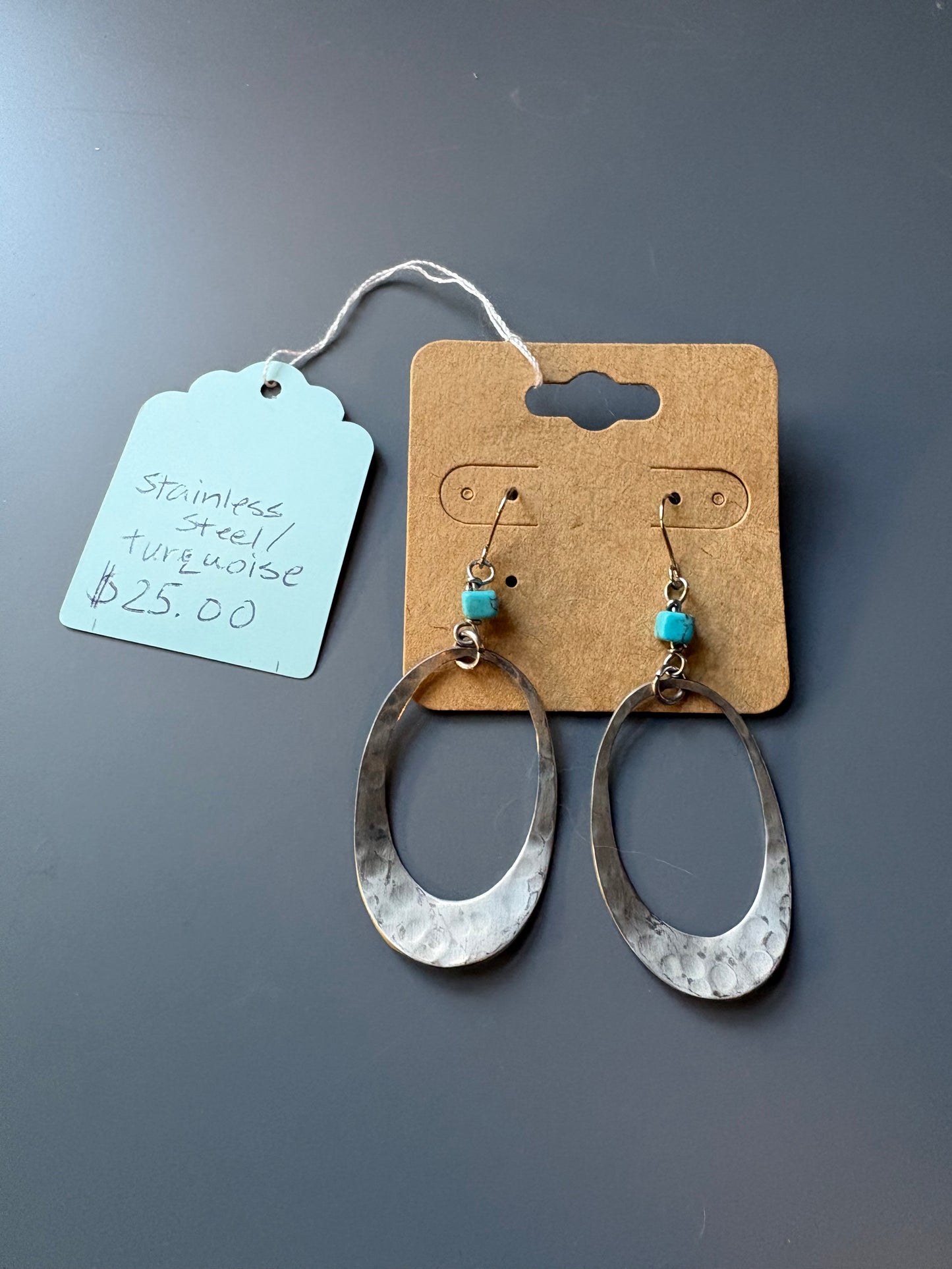 Open Oval Stainless Steel Turquoise Earrings