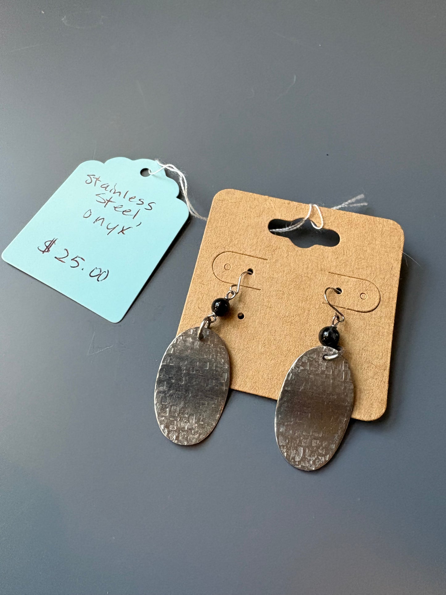 Stainless Steel Oval Turquoise Earrings